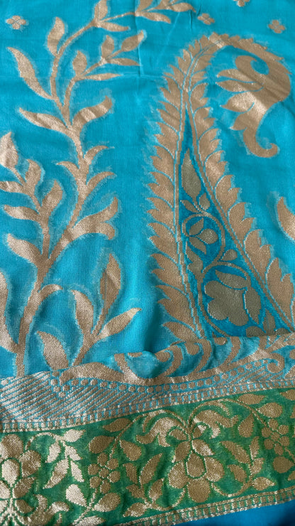 Turq handloom khaddi georgette dupatta