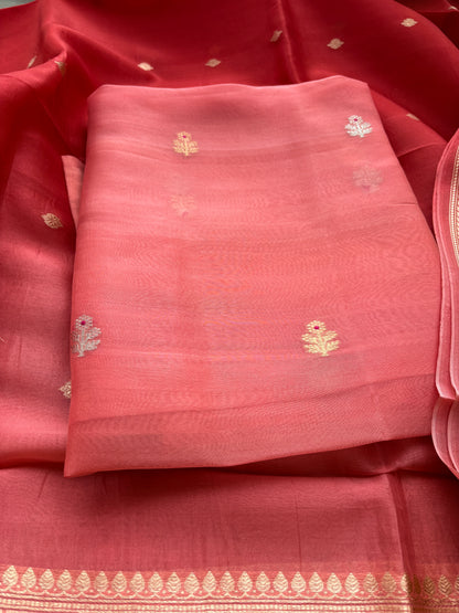 Peach kora silk shaded dupatta suit set