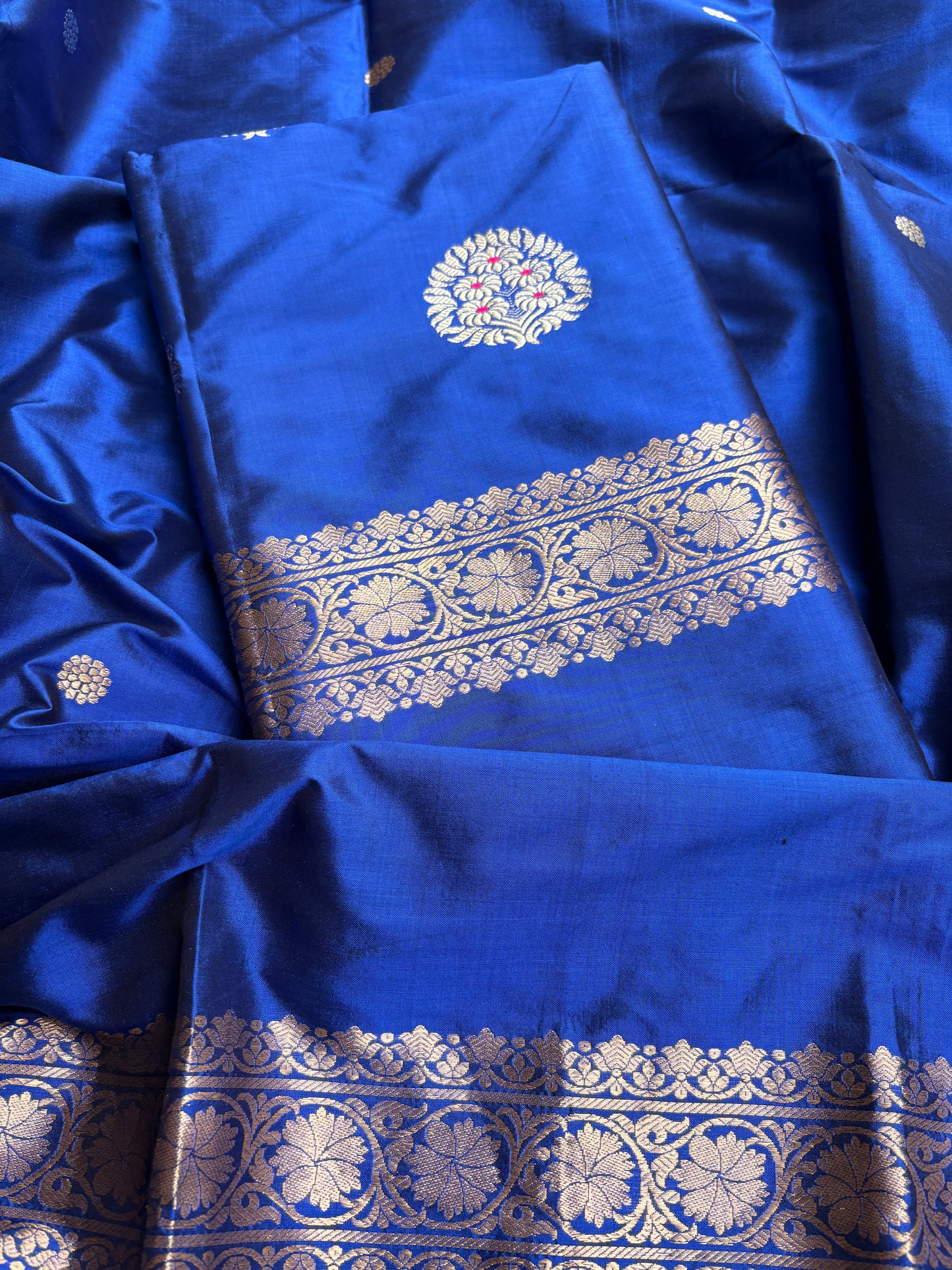 Blue katan by katan silk kadhwa suit set