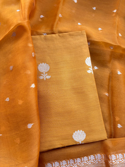 Yellow Chiniya silk kora kadhwa suit set