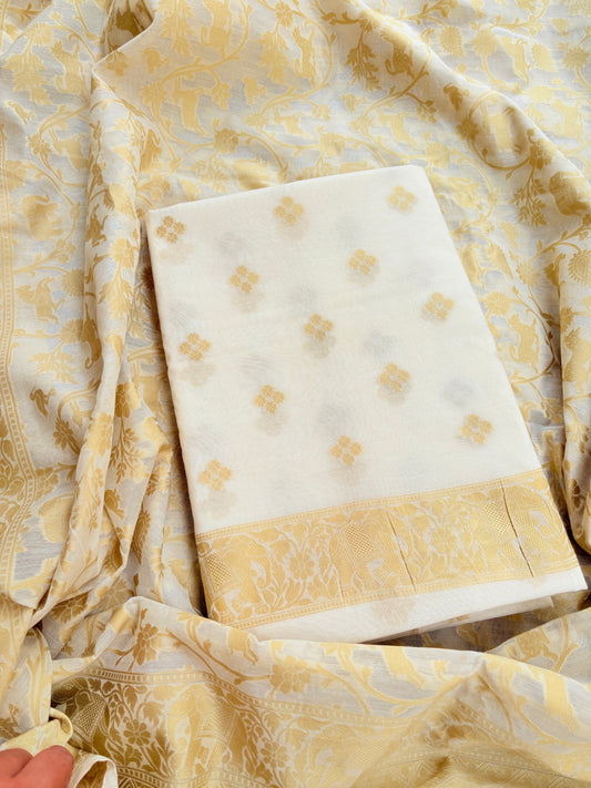 White base Chanderi shikargah suit set