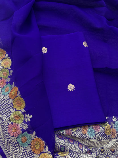 Blue Chiniya silk suit with pure georgette meenadar dupatta
