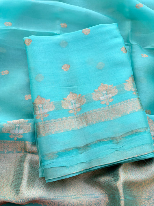 Blue kora silk kadhwa suit set