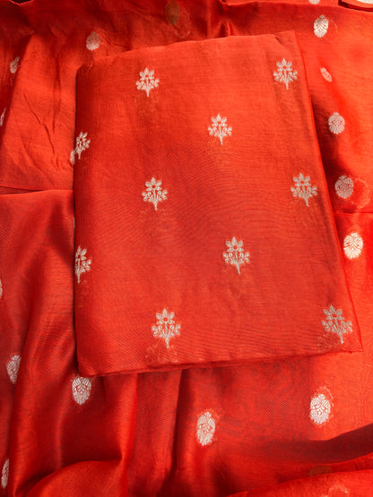 Orange pure Chanderi silk 3 piece suit