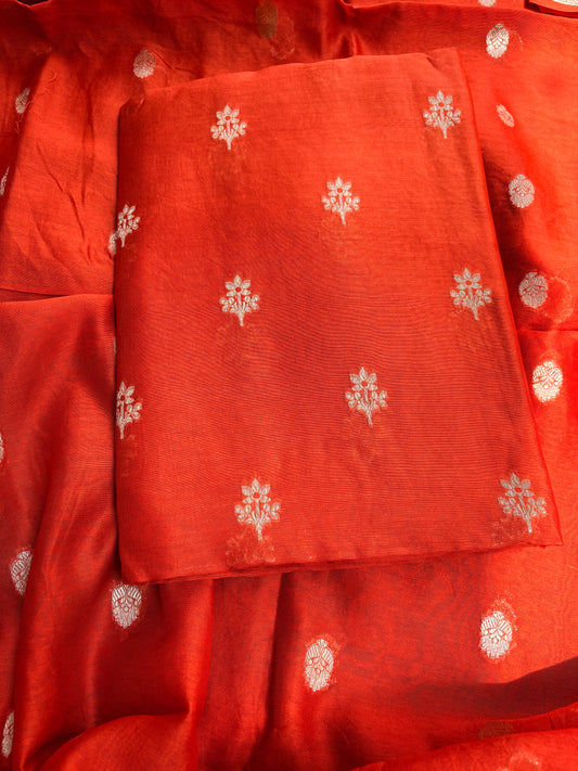 Orange pure Chanderi silk 3 piece suit