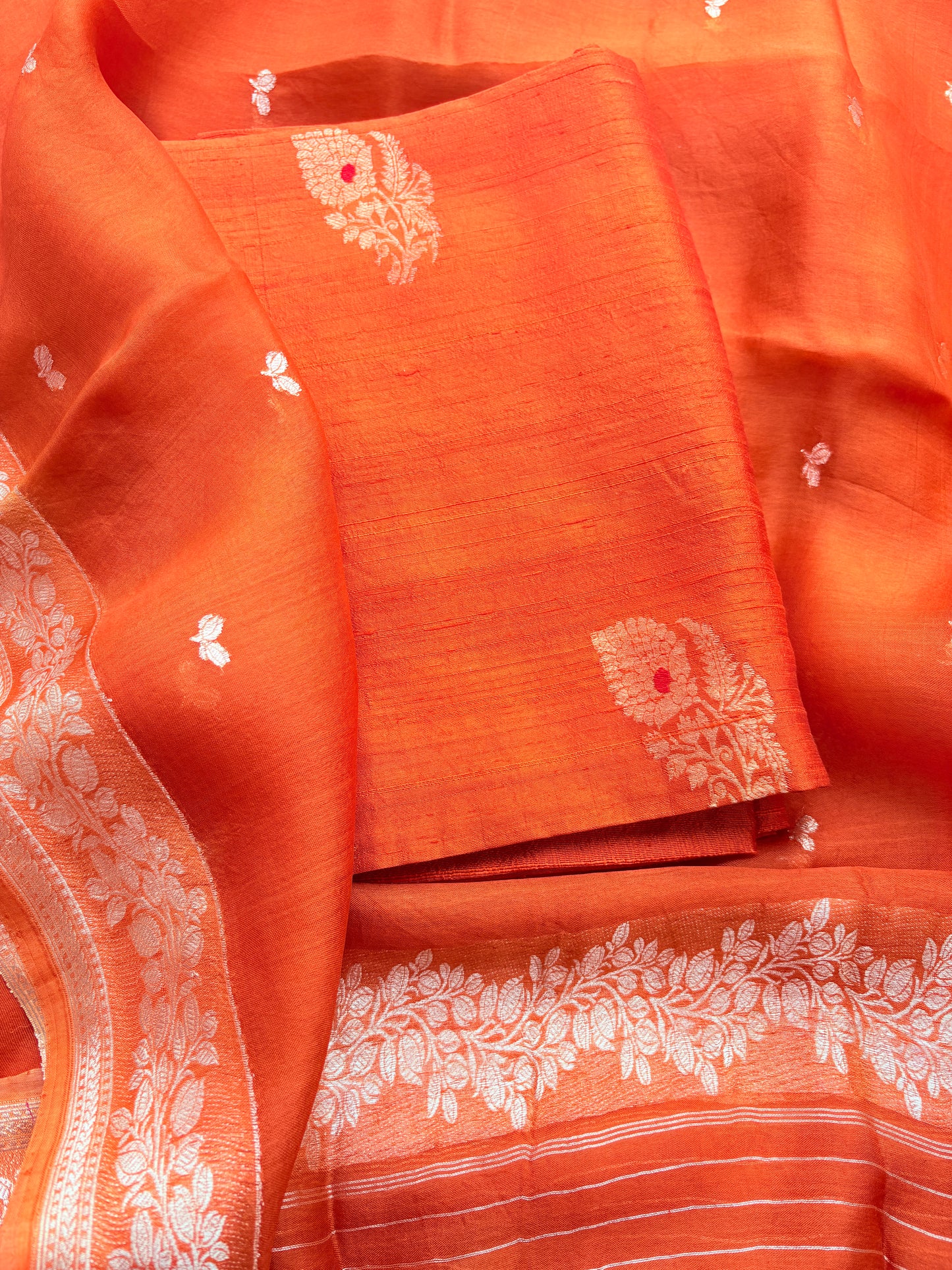 Orange raw silk kadhwa suit set