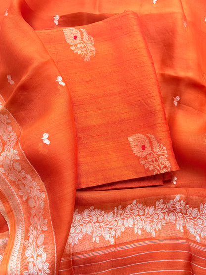 Orange raw silk kadhwa suit set