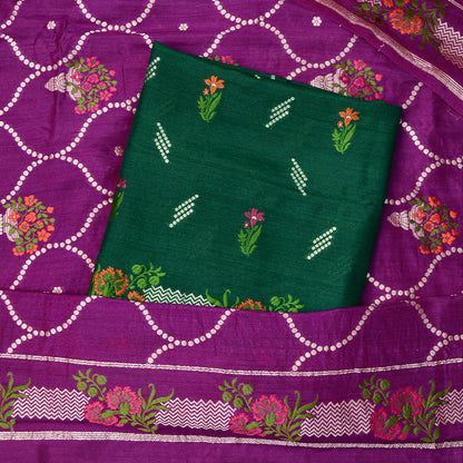 Green kurta and magenta dupatta with pure silk bottom moonga silk suit set