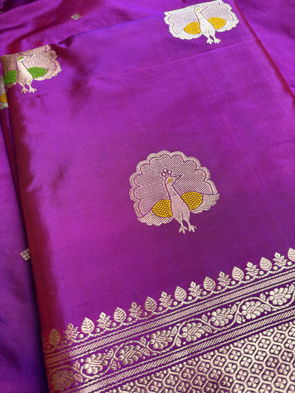 Magenta purple katan by katan silk kadhwa suit set