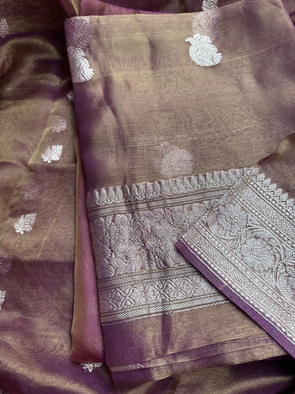 Magenta pure silver zari kadhwa tissue suit set