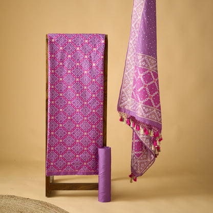 Lavender cotton bandhani suit set