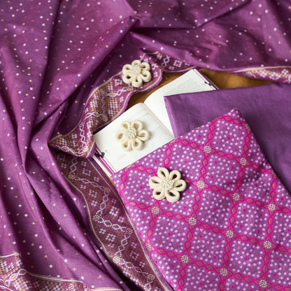 Lavender cotton bandhani suit set