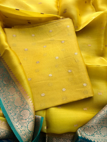 Yellow kora suit with shaded dupatta