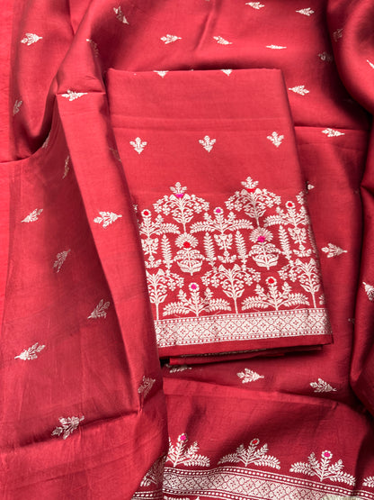 Maroon mango silk kadhwa 3 piece suit set