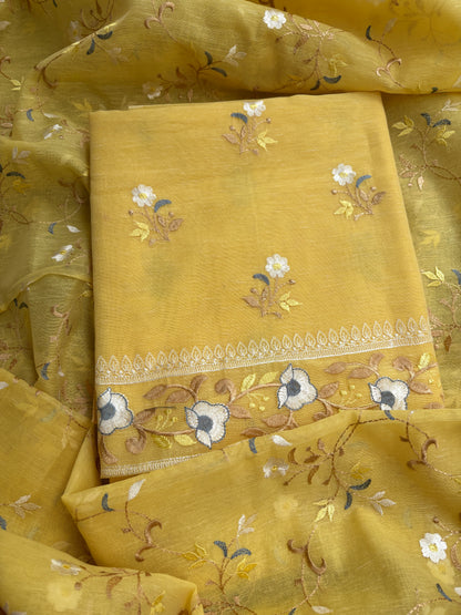 Yellow cotton linen 3 piece suit set