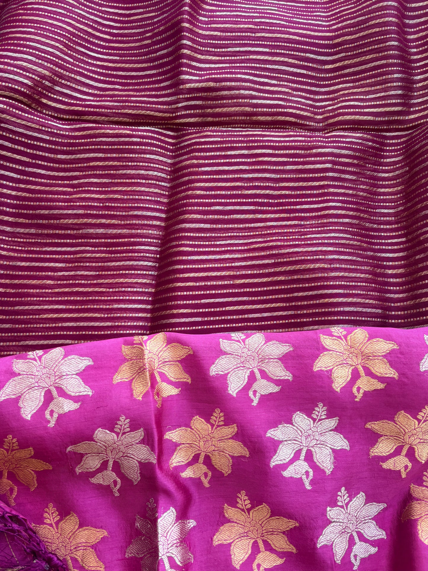 Wine Chiniya silk with stripes Sona rupa dupatta