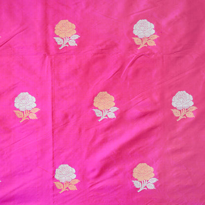 Pink katan silk flower booti fabric