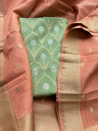 Green kurta with peach dupatta cotton silk suit set