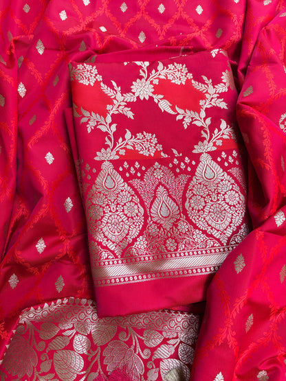 Pink orange mashru silk suit set