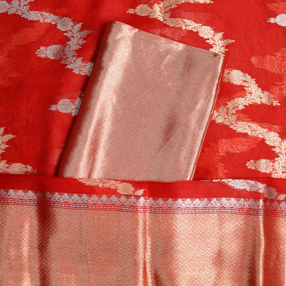 Red katan tissue suit set with kora silk dupatta
