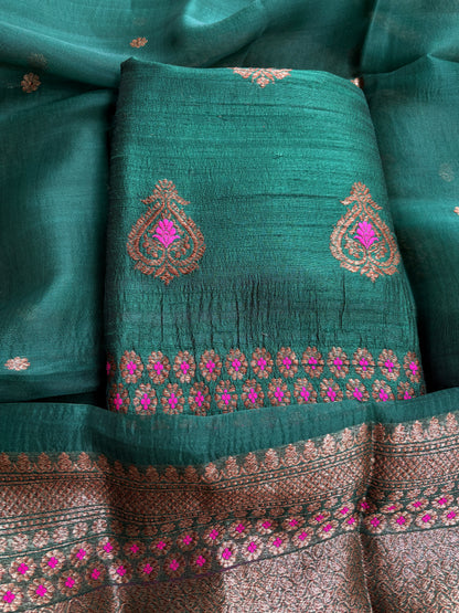 Green raw silk kadhwa suit set