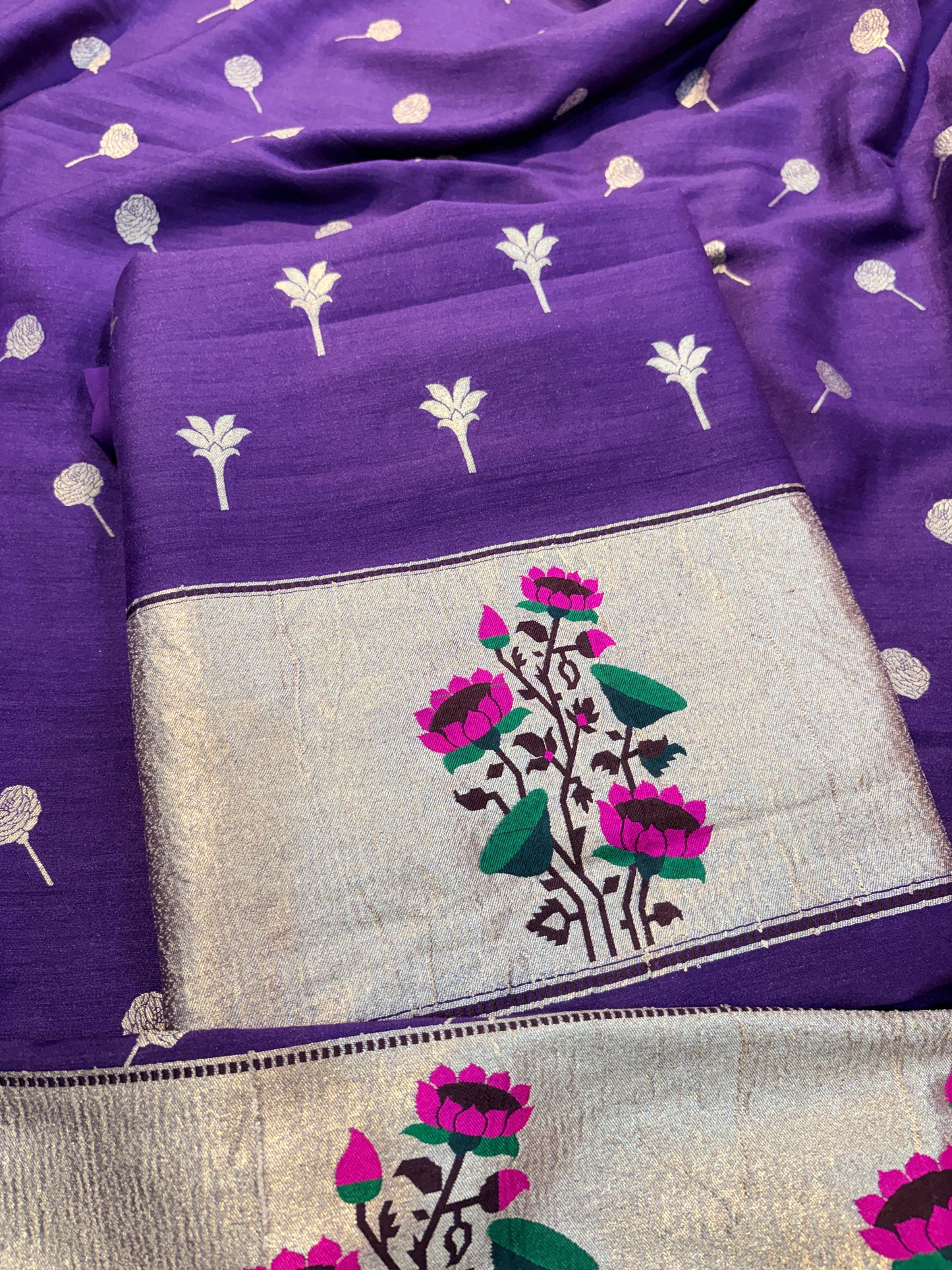 Purple moonga silk paithani suit set