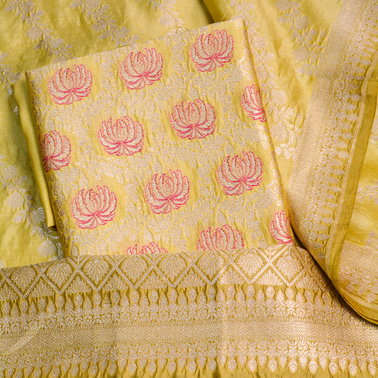 Lime green brocade silk suit set