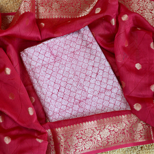 Red pink Chanderi silk kurta set