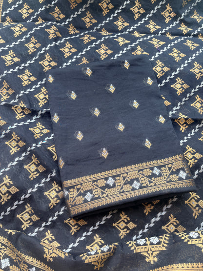 Black Jamdani Weave  Chanderi  suit set