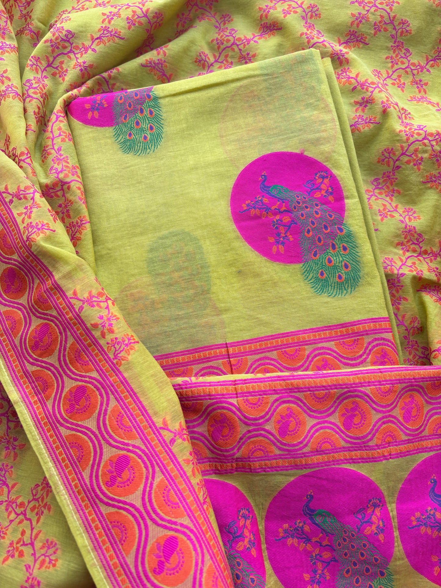 Lime Chanderi peacock weaving suit set