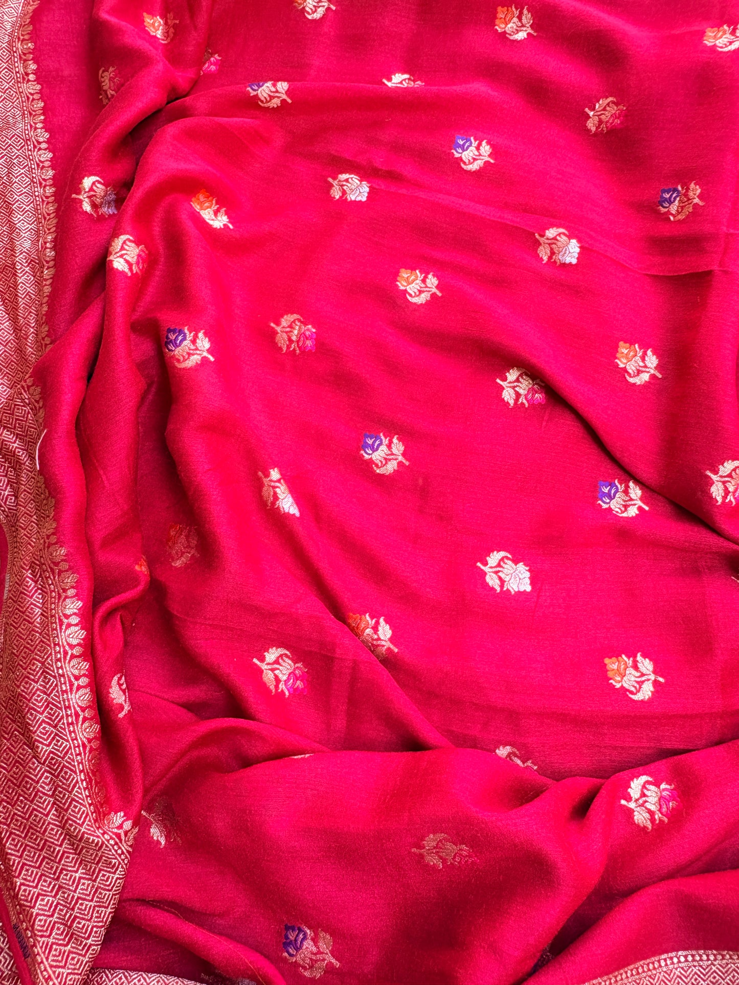 Red moonga silk meenadar flower weaving suit set