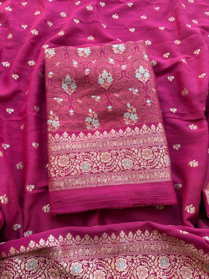 Pink moonga silk kadhwa suit set