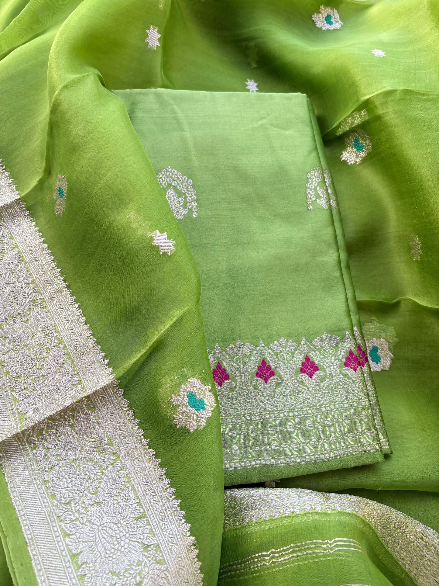 Green silver zari suit set