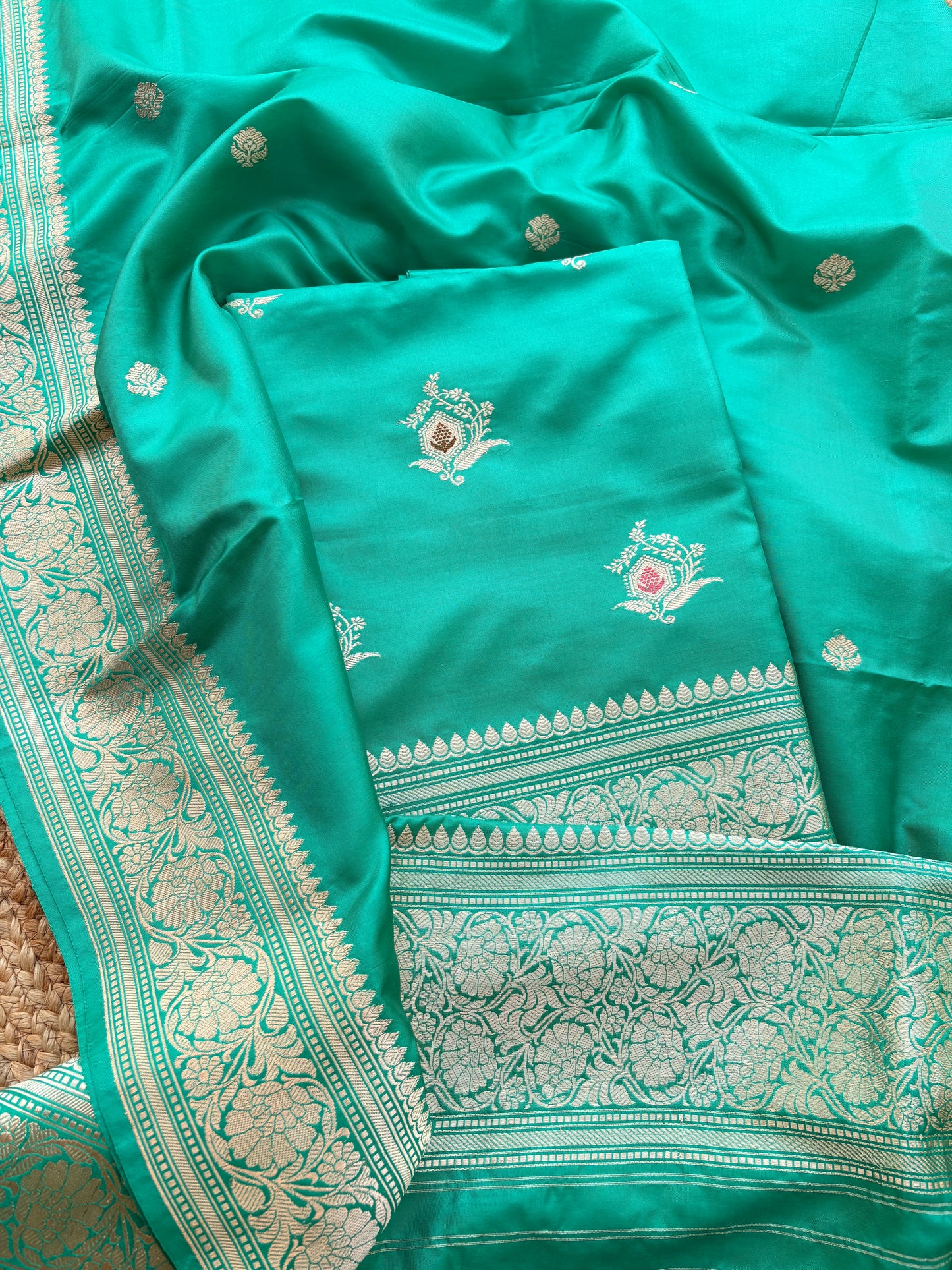 Turq katan by katan silk kadhwa suit set