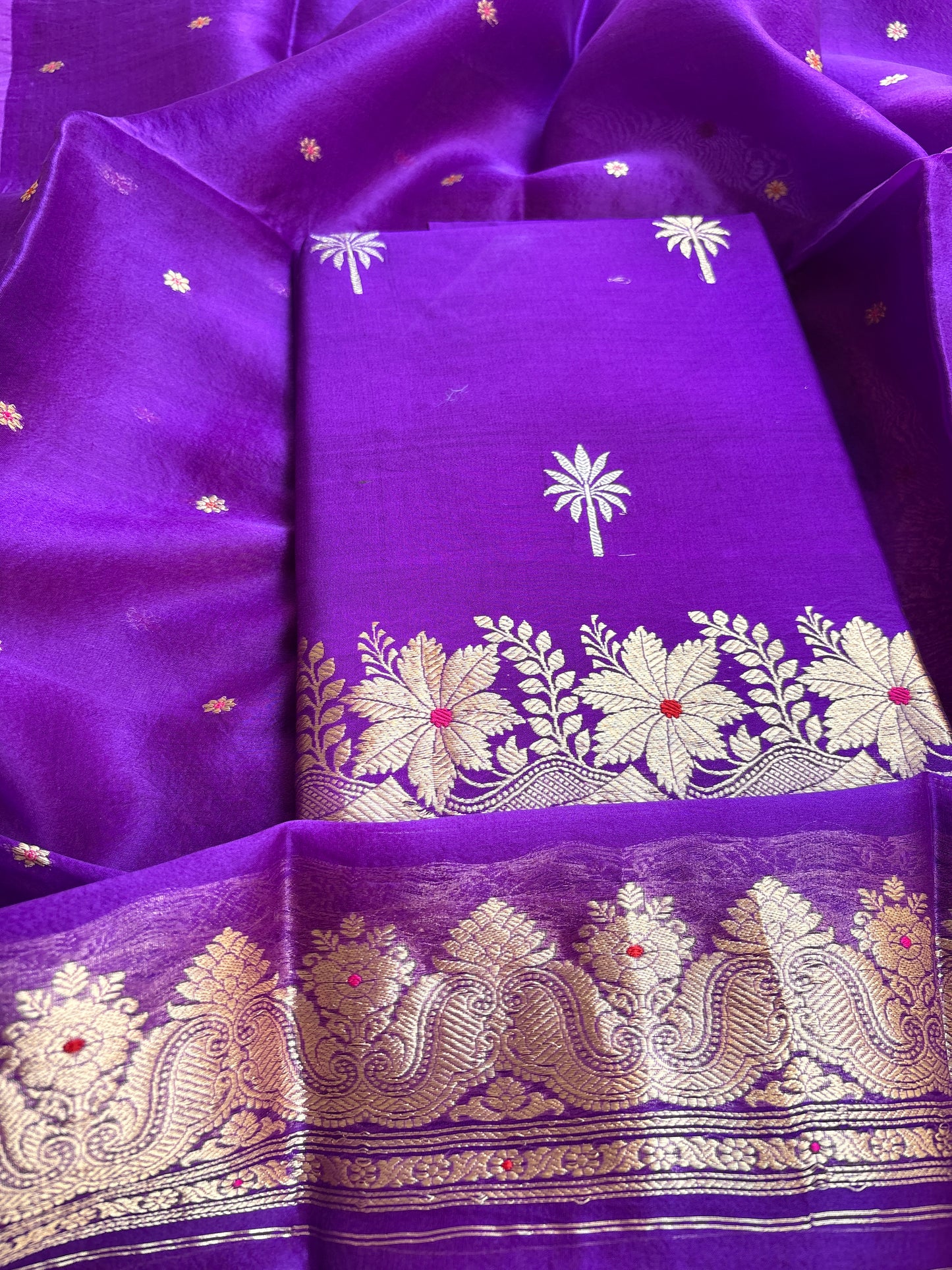 Purple Chiniya kadhwa silk suit set