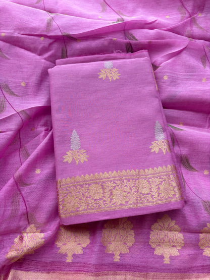 Pink cotton kadhwa silk suit set