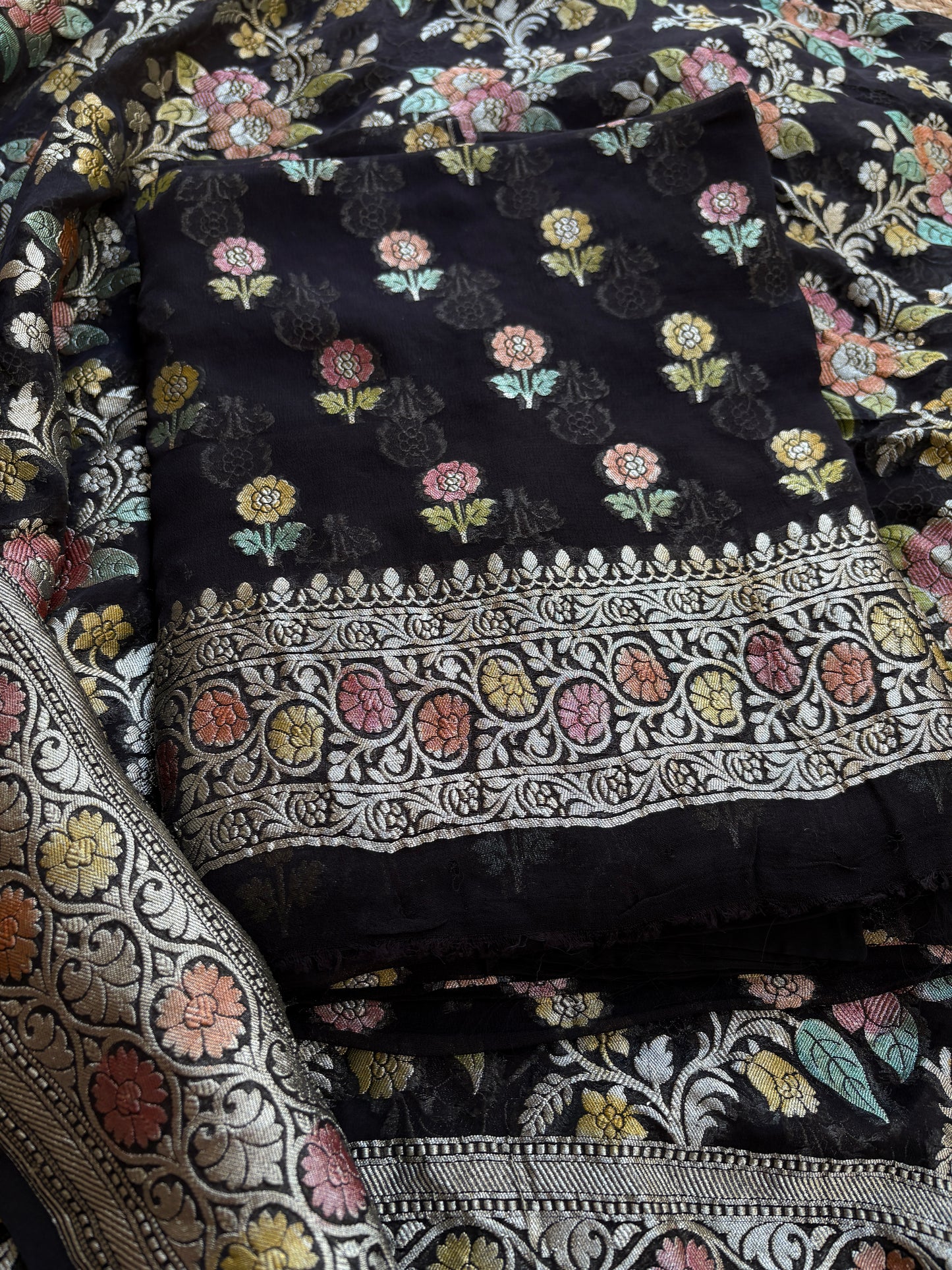 Black meenadar Khaddi georgette suit set