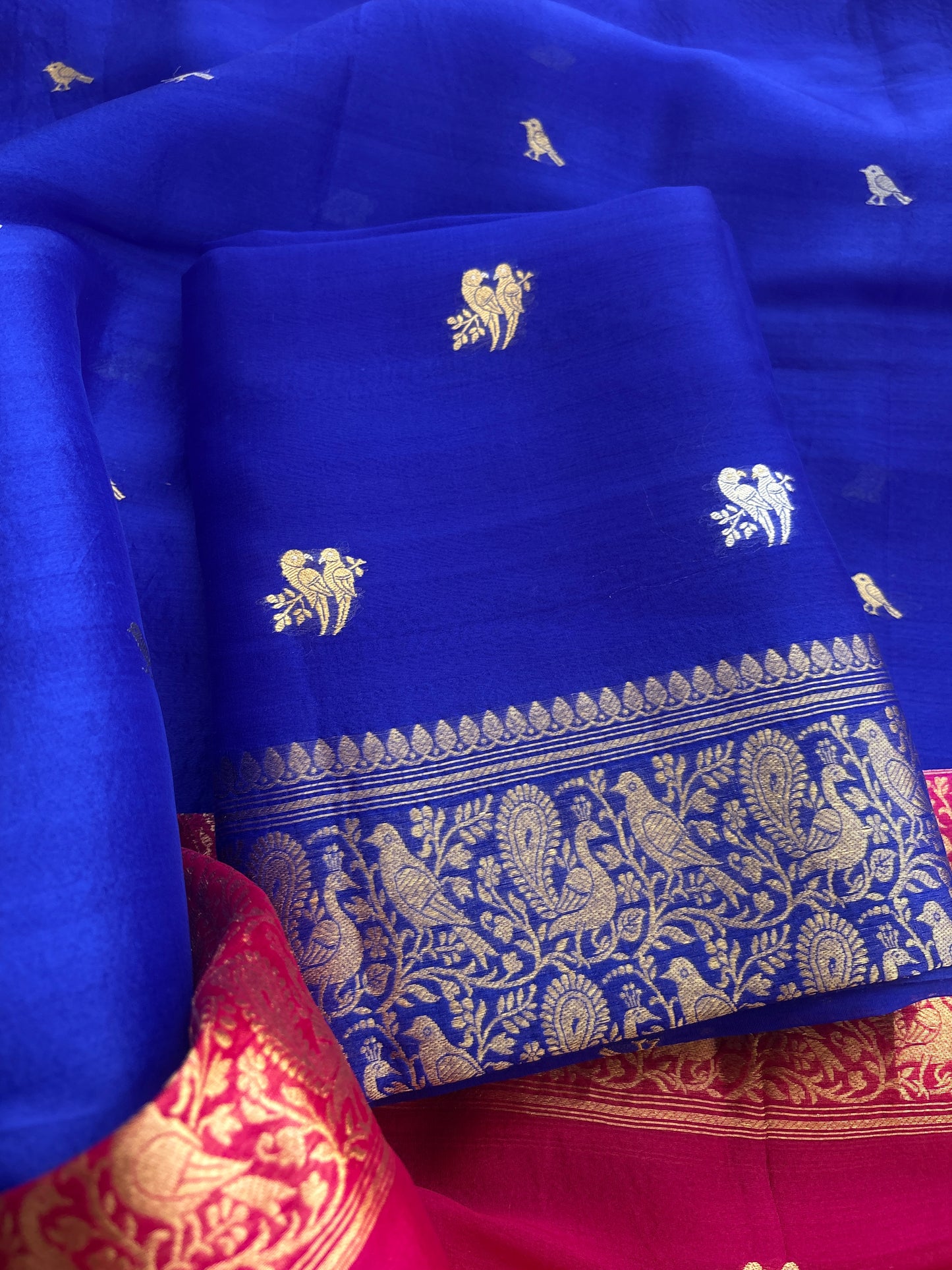 Blue Kora silk kadhwa suit with shaded dupatta