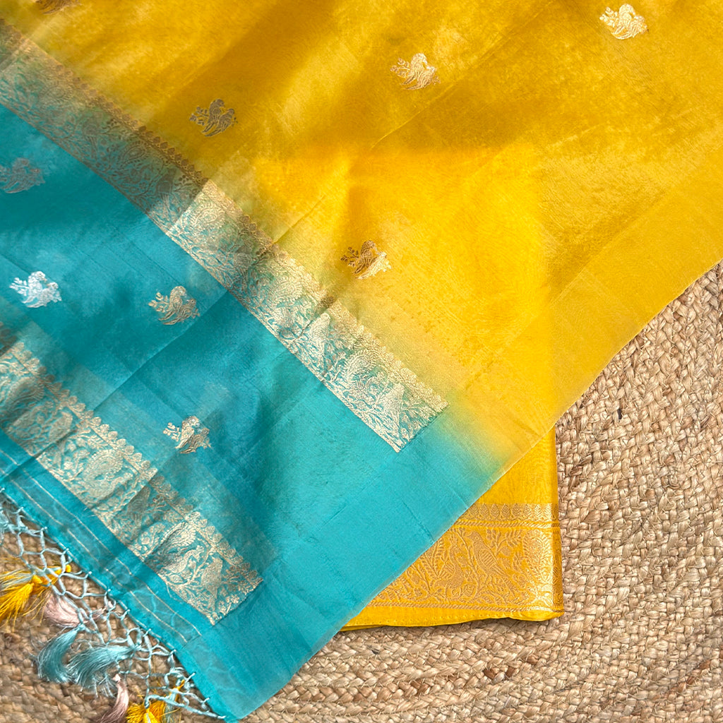 Mustard Kora with Turq shaded dupatta