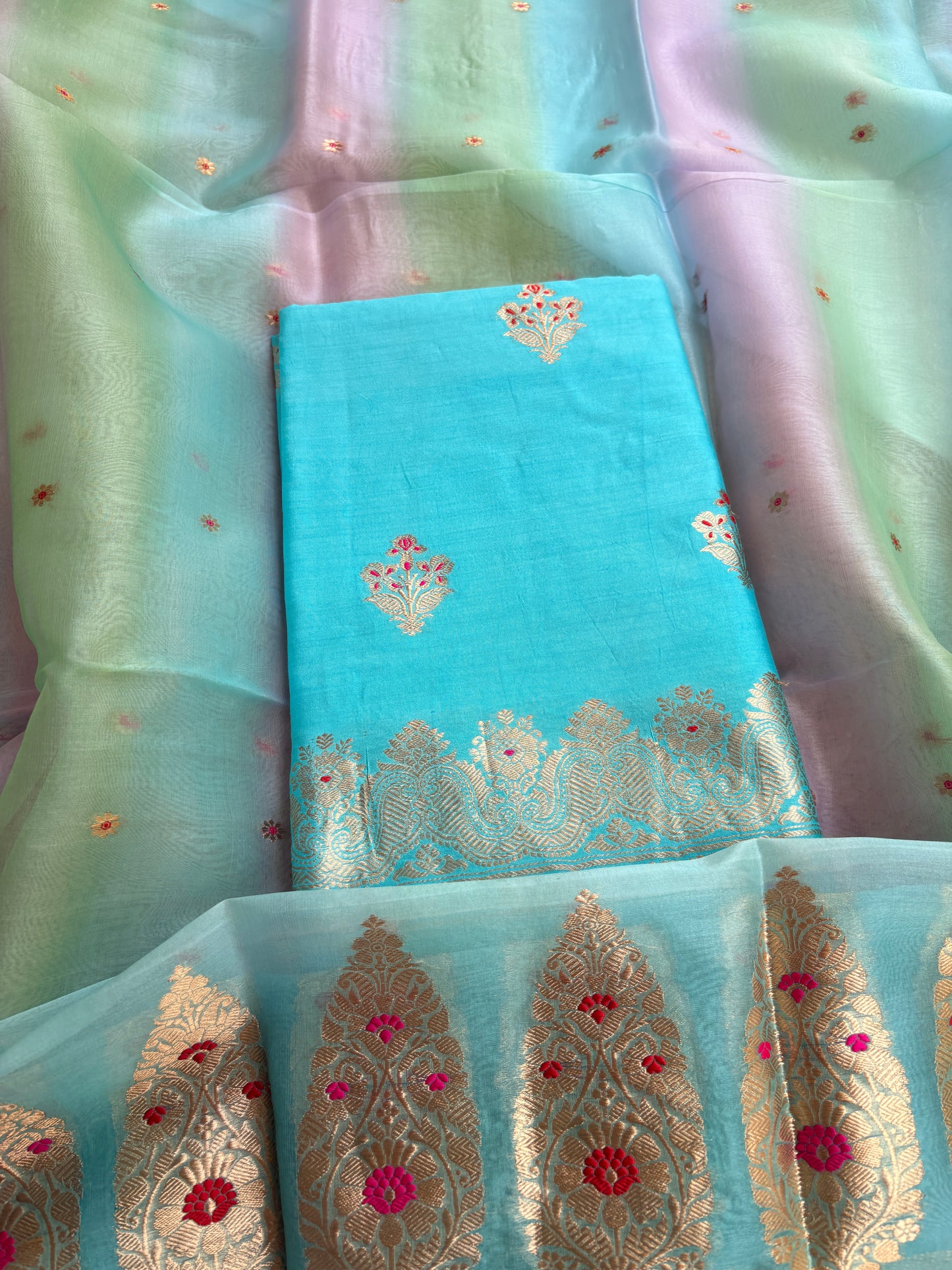 Blue Chiniya silk kurta bottom and shaded dupatta