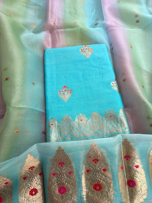 Blue Chiniya silk kurta bottom and shaded dupatta