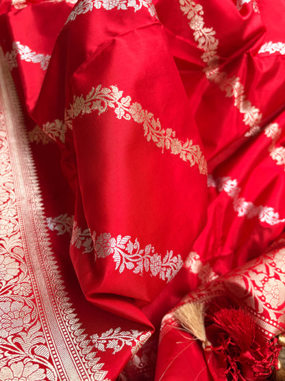 Red katan silk kadhwa dupatta