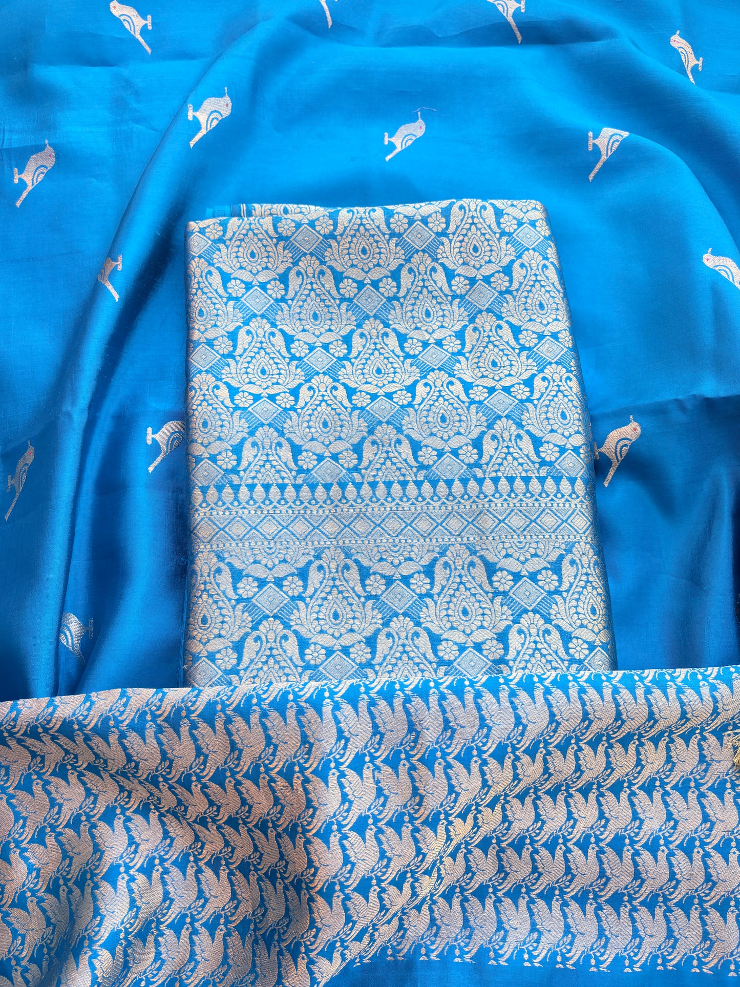 Blue mango silk brocade suit set