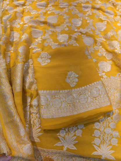 Yellow Khaddi georgette suit set