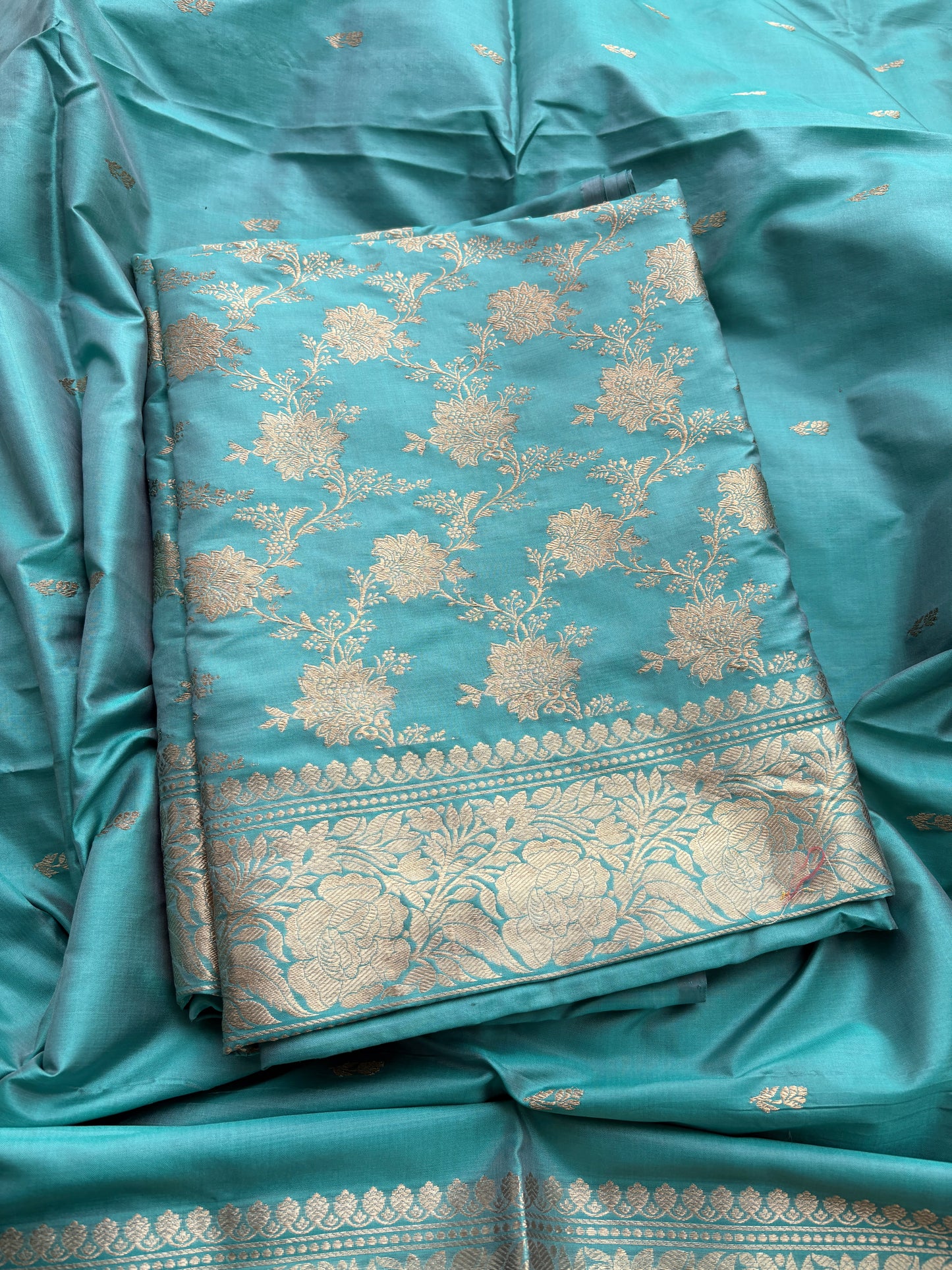 Blue jaal katan by Katan silk suit set
