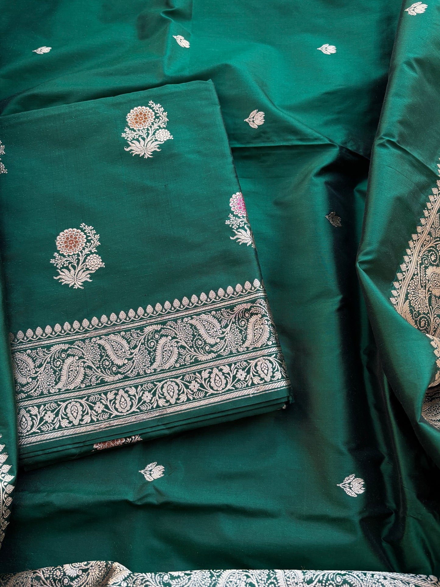 Green katan by katan silk kadhwa suit set