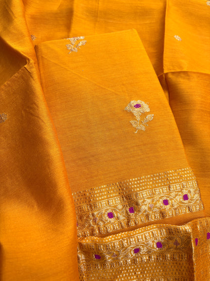 Yellow mustard moonga silk 3 piece suit set