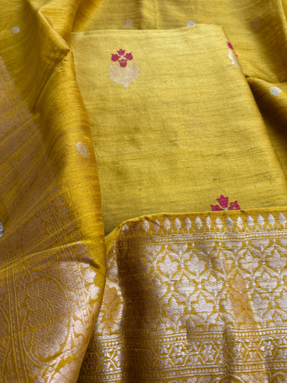 Yellow raw silk kadhwa suit set
