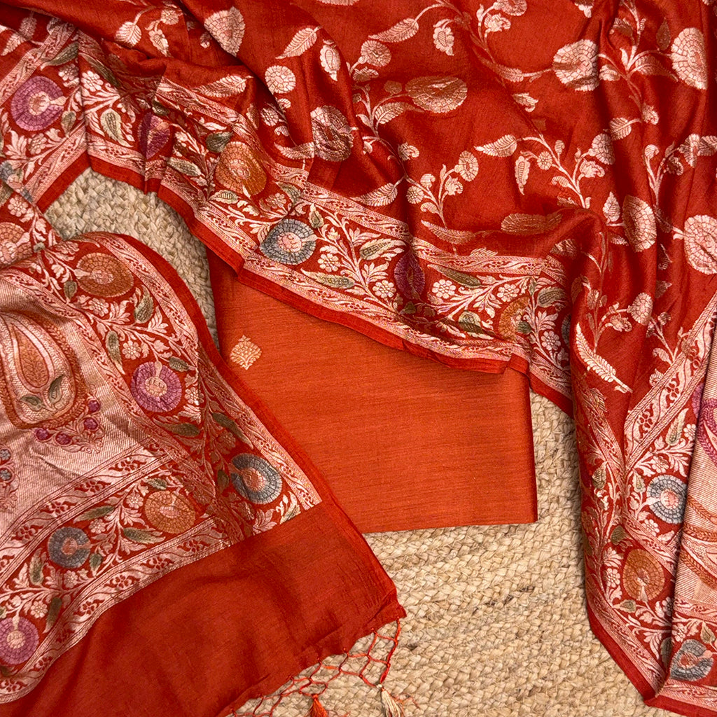 Rust moonga silk suit with meenadar dupatta