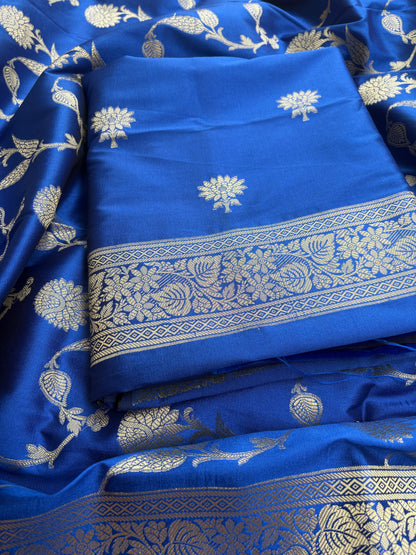 Blue premium silk 3 piece suit set